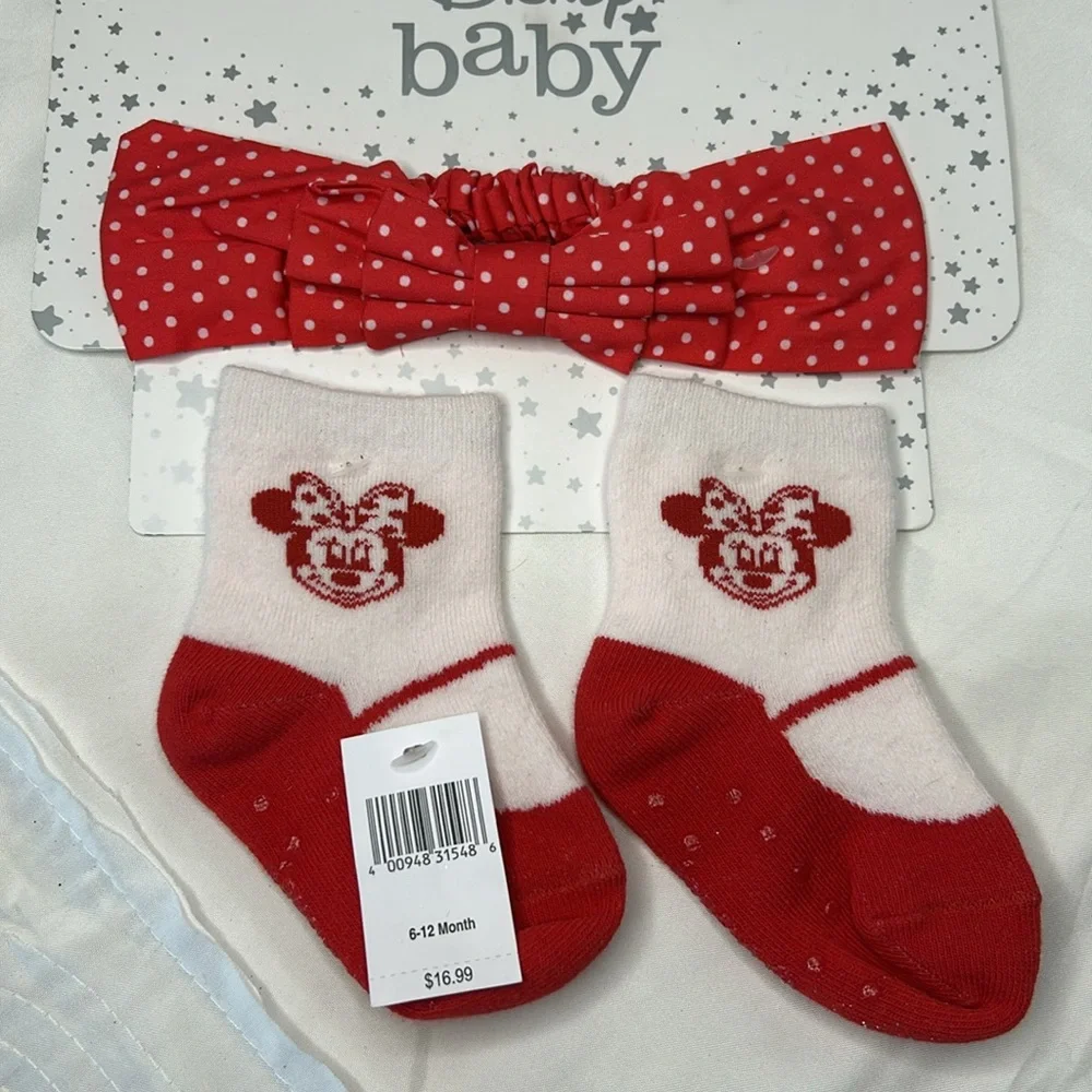 NWT DISNEY BABY Minnie Mouse socks and headband. Size 6-12 month old. - Picture 2 of 4